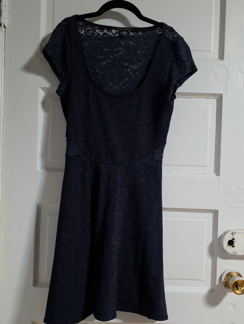 American Eagle Outfitters Navy Sparkle Lace Scoop-Neck Dress